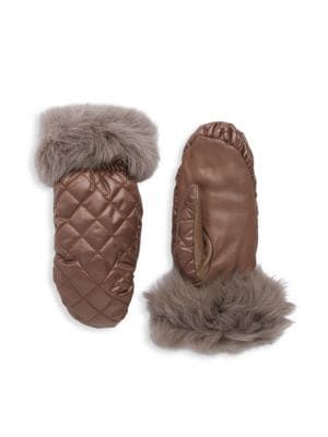 UGG Quilted Faux Fur-Lined Shearling-Trim Mittens on SALE | Saks OFF 5TH | Saks Fifth Avenue OFF 5TH