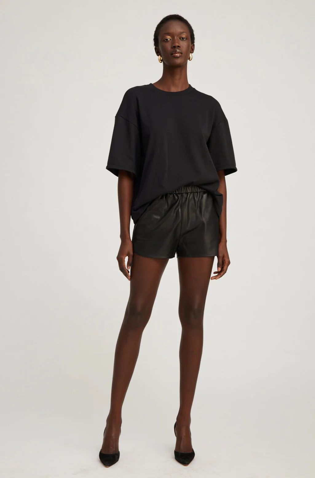 Black Leather Slip Shorts | SPRWMN