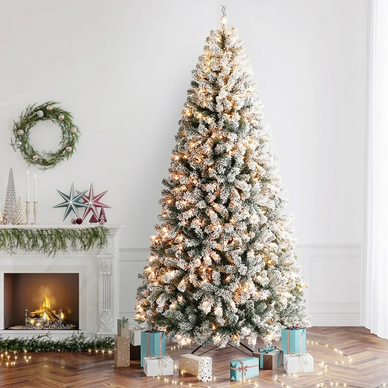 OasisCraft Snow Flocked Christmas Tree 6.5 Ft with 350 Light, Prelight Artificial Pine Xmas Tree | Walmart (US)