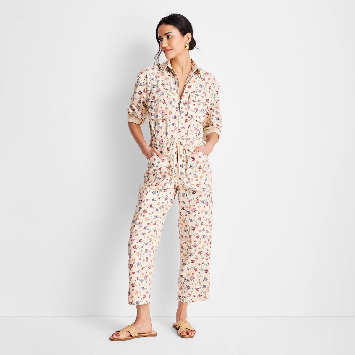 Women's Floral Print Long Sleeve Zip-Front Boilersuit - Future Collective™ with Jenny K. Lopez ... | Target