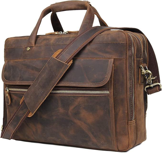 Augus Leather Briefcase for Men Business Travel Messenger Bags 15.6 Inch Laptop Bag YKK Metal Zip... | Amazon (US)