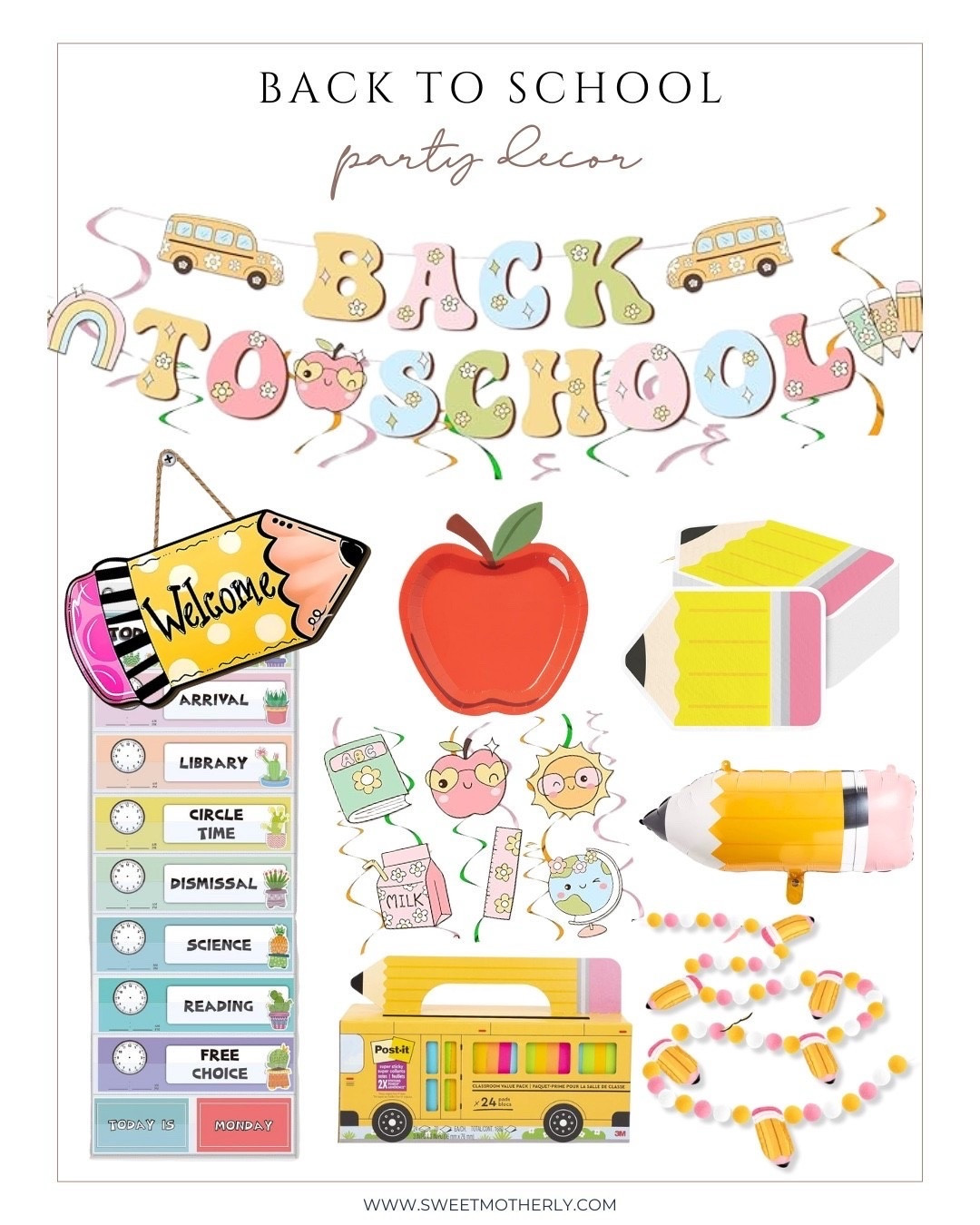 Whimsical and fun back to school party decorations with apple plates, pencil balloons, and colorful garlands.

#LTKSeasonal #LTKFindsUnder100 #LTKFamily