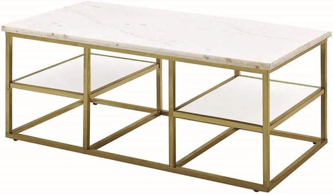 Coaster Home Furnishings Coffee Table/Isabelle Collection, White/Brushed Brass | Amazon (US)
