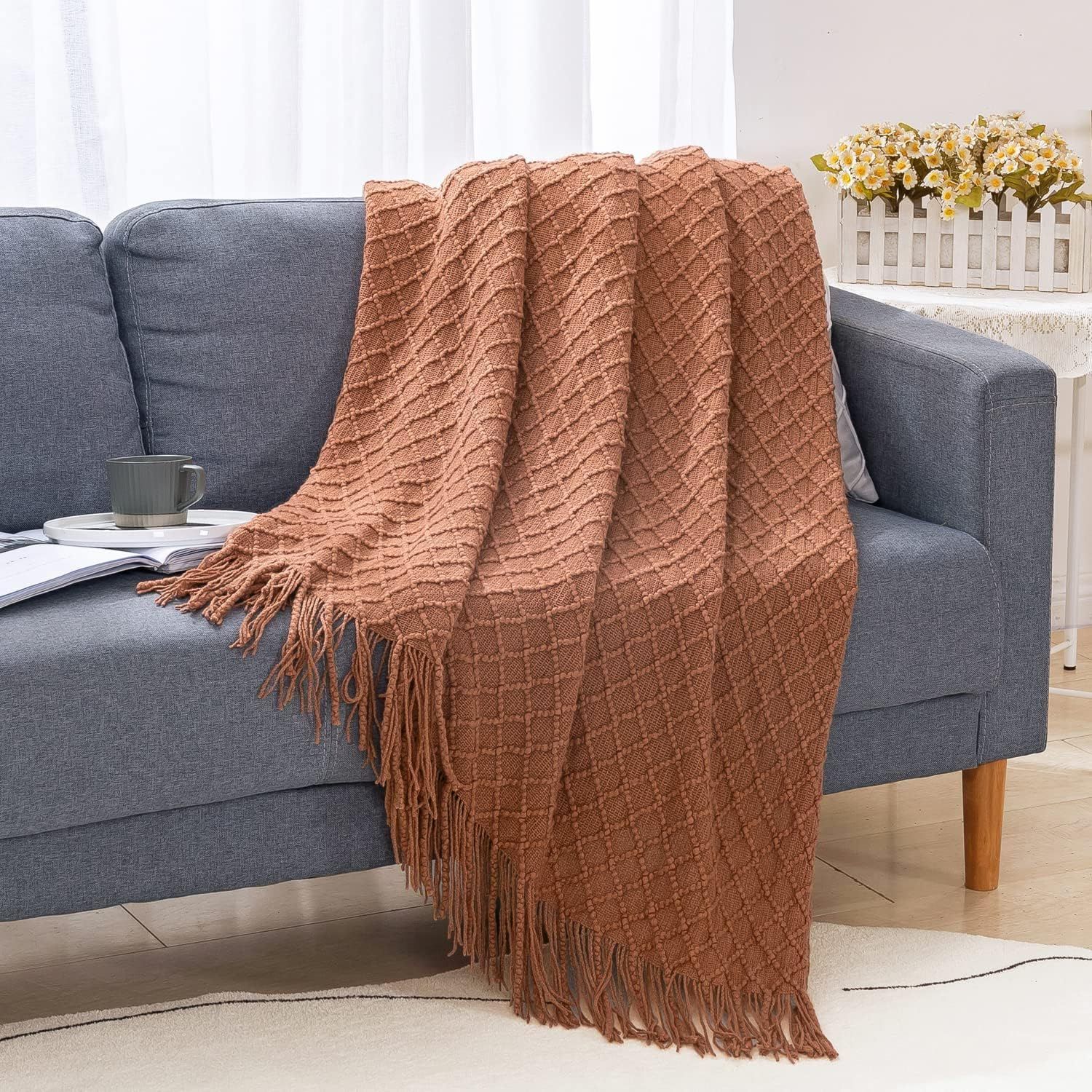 Lunarose Throw Blanket for Couch,Soft Cozy Knit Blanket with Tassel,Lightweight Decorative Throw ... | Amazon (US)