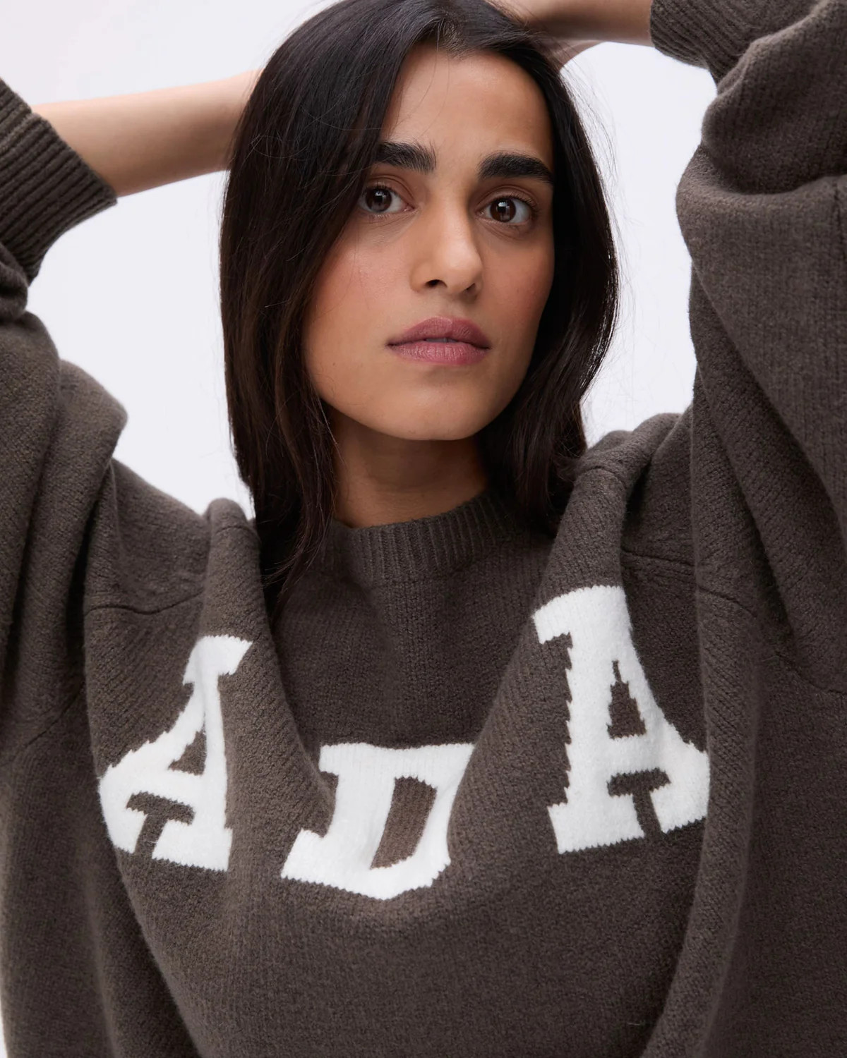 ADA Oversized Knit Sweatshirt - Dark Cocoa Brown/Cream | Adanola UK