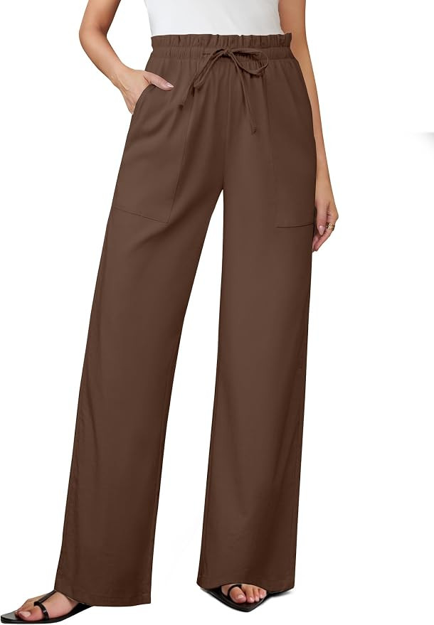 AB-Eleven Womens Linen Wide Leg Pants, High Waisted Flowy Palazzo with Pockets Summer Drawstring ... | Amazon (US)