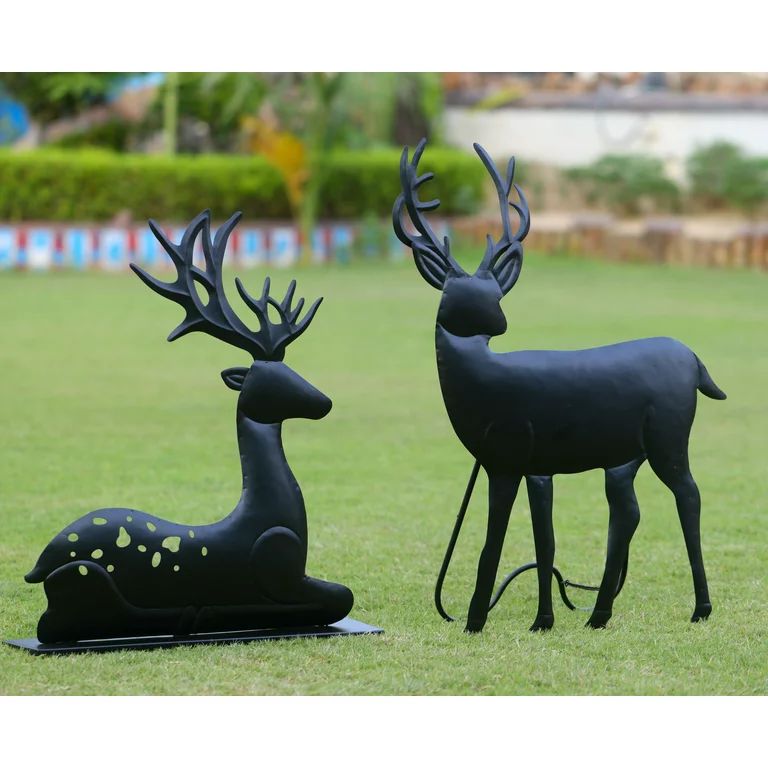 Holiday Time Set of 2 black Finish Couple Deer Silhouette, Christmas Decorations | Walmart (US)