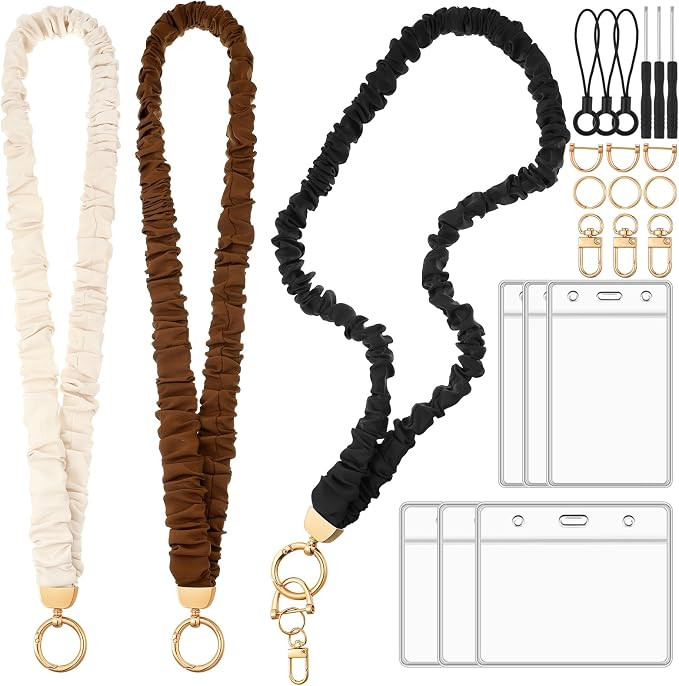 Scrunchie Lanyards for ID Badges, Stretchy Lanyard for Women - Teacher Nurse Neck Lanyard with Ca... | Amazon (US)