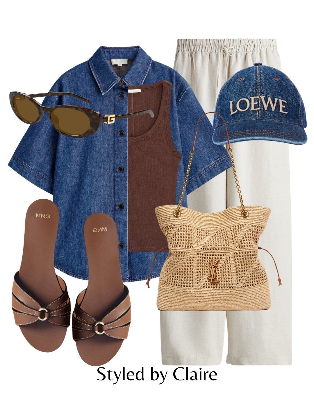 DENIM SHIRTS🦋
Tags: new in cos dark wash top light linen trousers cream mango brown leather cross band sandals YSL raffia straw tote bag loewe cap gucci sunglasses tank top rib sleeveless H&M Zara fashion capsule wardrobe city break realistic outfit ideas beer garden spring trends ootd chic style summer

#LTKstyletip #LTKshoes #LTKspring