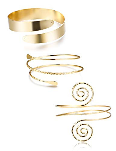 FUNRUN JEWELRY Arm Cuff Upper Arm Band for Women Gold Arm Cuff Bangle Bracelets Adjustable Coil Swirl Armlet ArmBand Jewelry,3-4Pcs | Amazon (US)