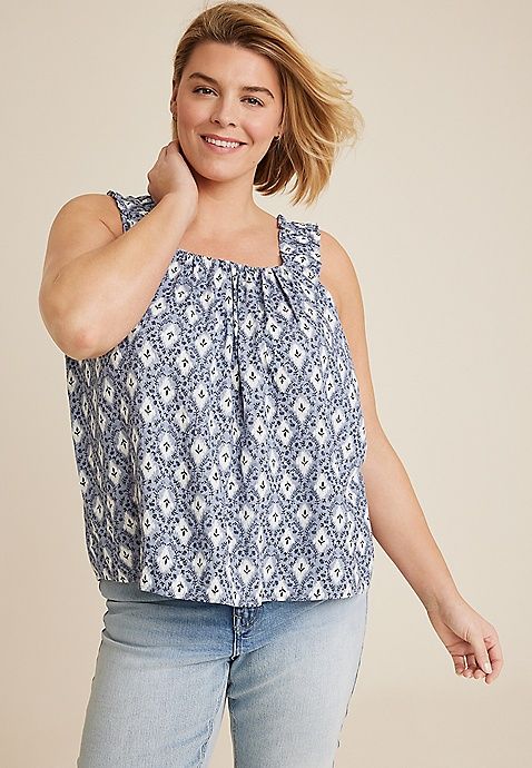 Plus Size Floral Ruffle Strap Swing Tank Top | Maurices