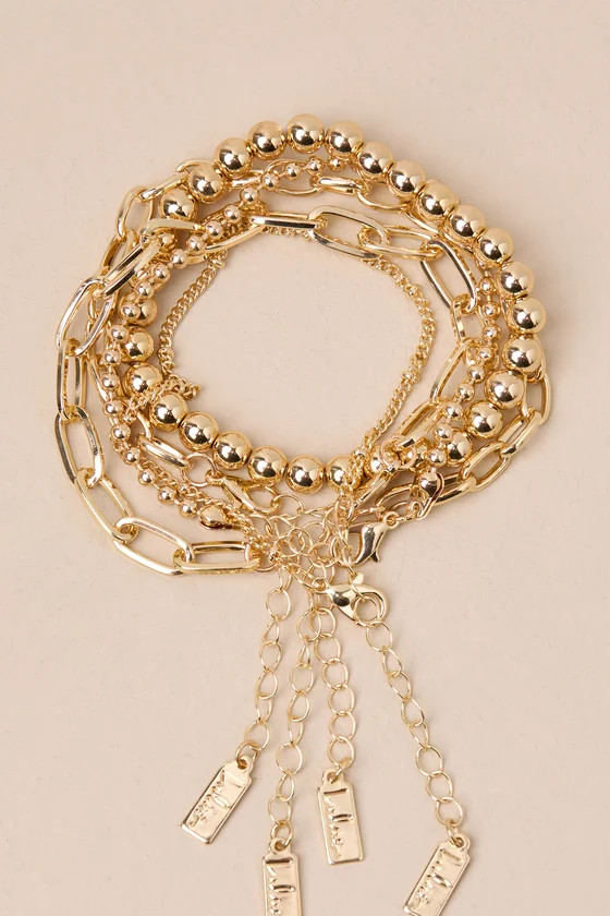 Glittering Impulse Gold Five-Piece Chain Bracelet Set | Lulus