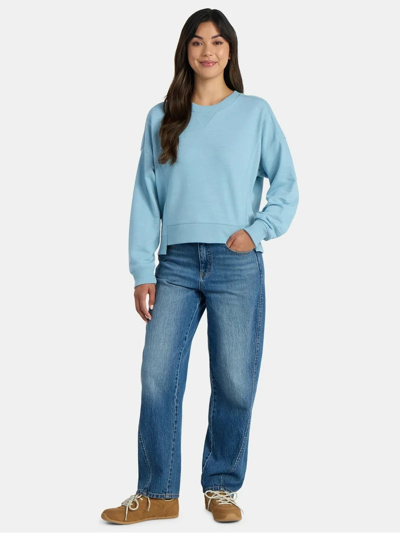 Time and Tru Women’s Ribbed Panel Sweatshirt with Long Sleeves, Sizes XS-XXXL | Walmart (US)