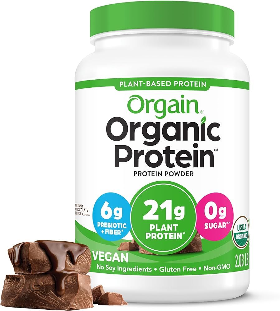 Orgain Organic Vegan Protein Powder, Creamy Chocolate Fudge - 21g Plant Protein, 6g Prebiotic Fib... | Amazon (US)