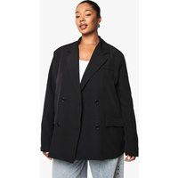boohoo Women's Plus Woven Double Breasted Oversized Blazer in Black | Size: 14 | Denim | boohoo (US & Canada)