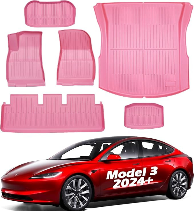 Floor Mats for 2026 Tesla Model 3 Highland 2025 2024 Cargo Liners Pink XPE Carpet Protector Durab... | Amazon (US)