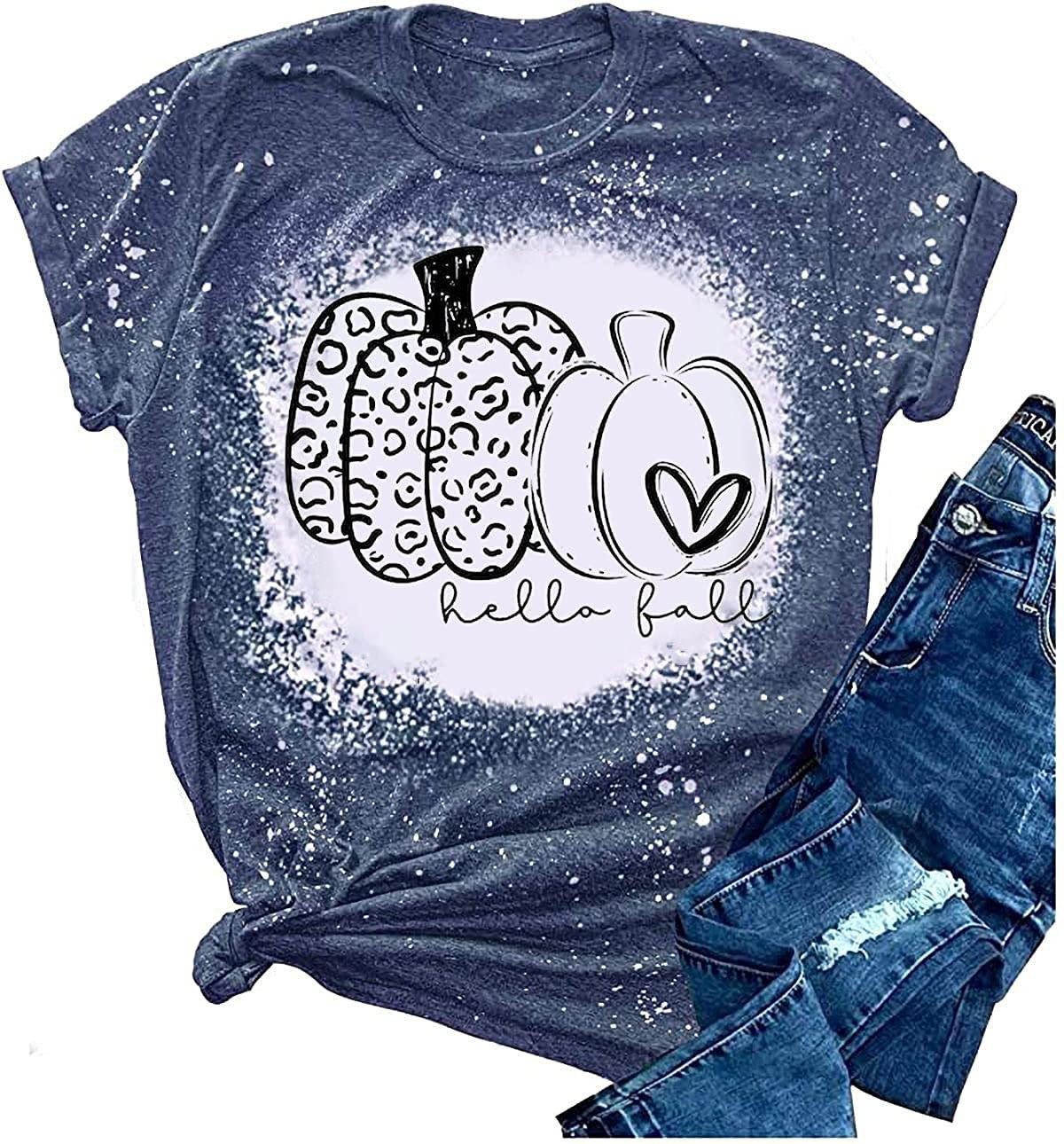 Womens Funny Leopard Pumpkin Shirts Short Sleeve Halloween Thanksgiving Fall T-Shirts Graphic Tee... | Walmart (US)