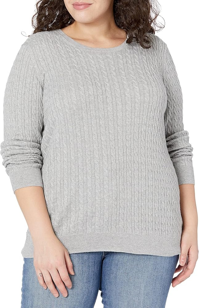 Amazon Essentials Women's Lightweight Long-Sleeve Cable Crewneck Sweater (Available in Plus Size) | Amazon (US)
