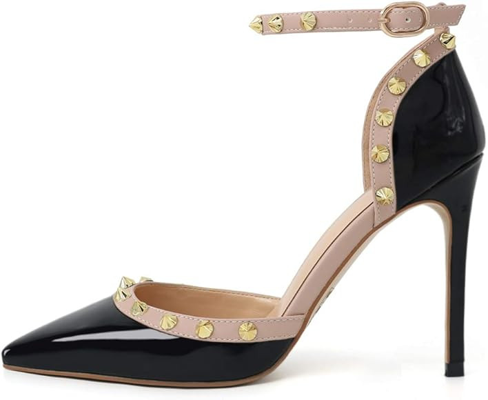 HECATER Studded Heels for Women Pumps Ankle Strap Dress Sandals | Amazon (US)