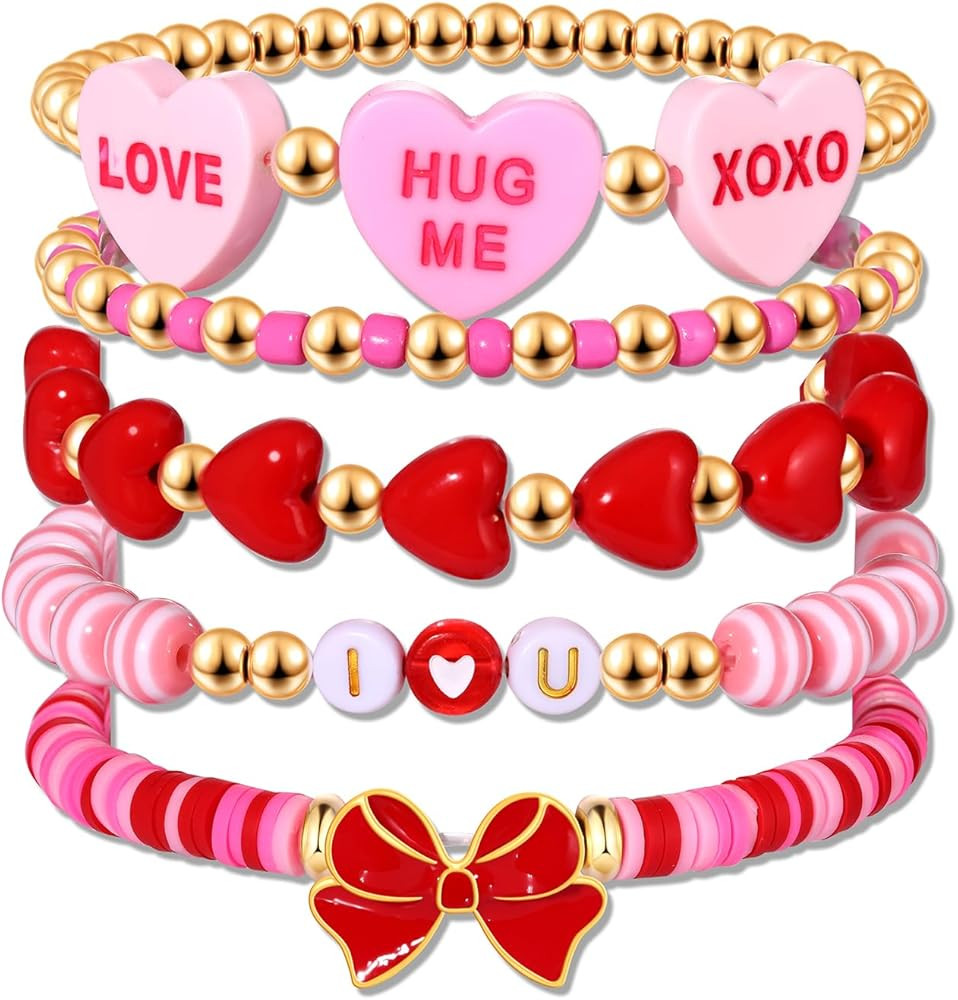 CEALXHENY Valentine’s Day Bracelets for Women LOVE XOXO Conversation Heart Bracelets Stackable ... | Amazon (US)
