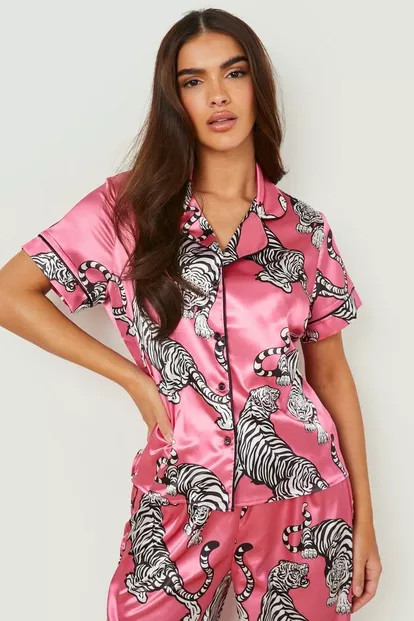 Tiger Print Satin Pj Trouser Set | Boohoo.com (US & CA)