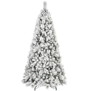 9 ft. Flocked Christmas Tree with 1964 Tips, Snowy PVC Hard Needle Branches, Hinged Structure and Stable Metal Stand | The Home Depot