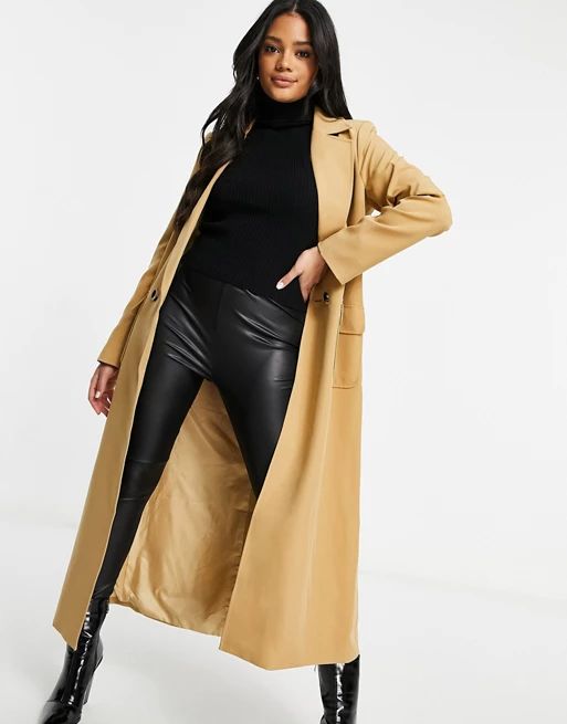 Never Fully Dressed tailored maxi jacket in camel | ASOS (Global)