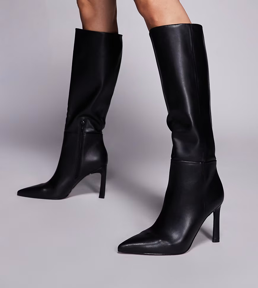 ASOS DESIGN Wide Fit Charmed heeled knee boots in black | ASOS (Global)