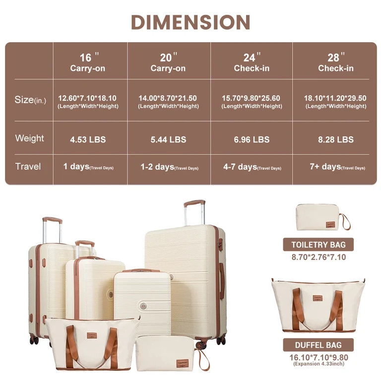Travelhouse 6 Piece Hardshell Luggage Set Lightweight Suitcase with TSA Lock and Spinner Wheels a... | Walmart (US)