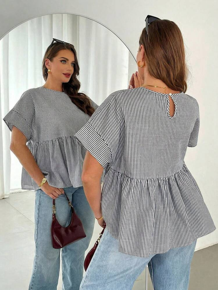 SHEIN Essnce Plus Size Women's Spring And Summer Fashion Loose Casual Comfortable Daily Slim Blue... | SHEIN