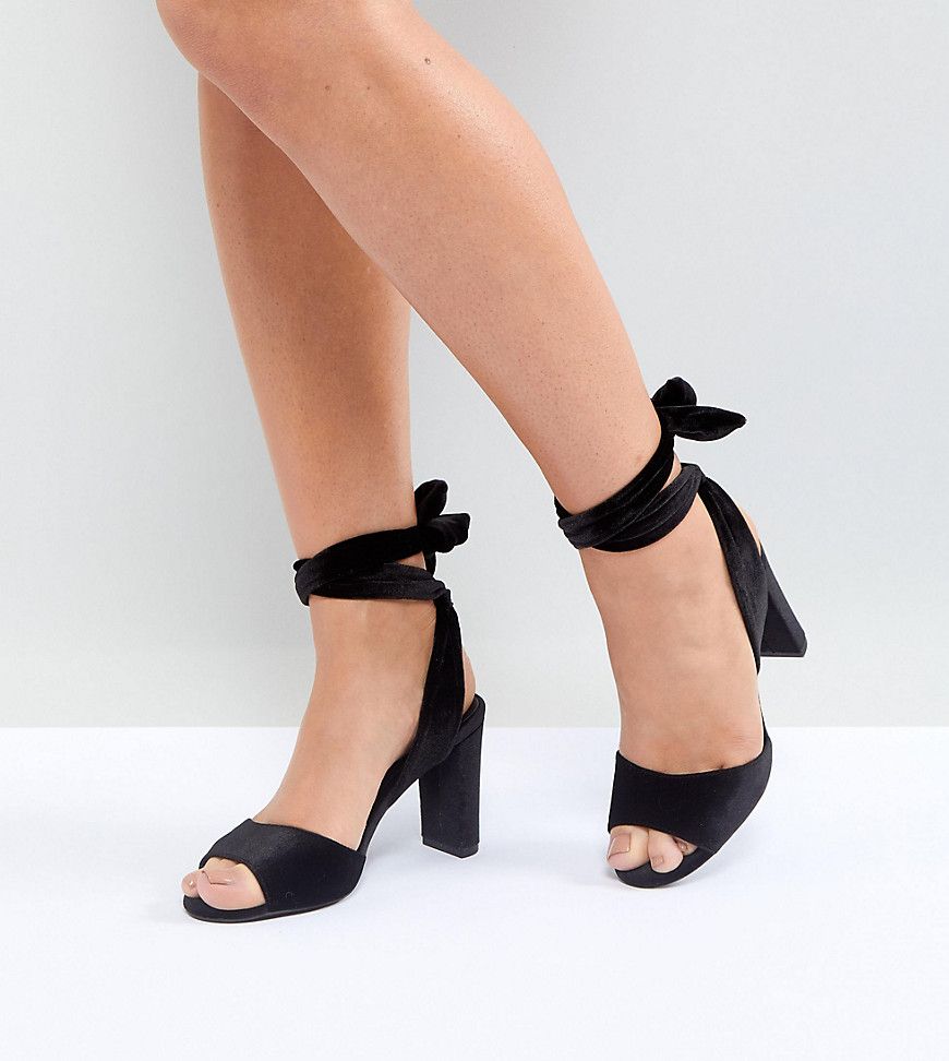 New Look Wide Fit Velvet Ankle Tie Block Heel Sandals - Black | ASOS US