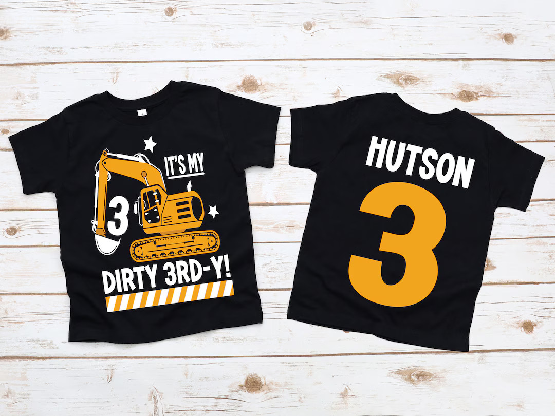 Dirty 3RD-Y birthday shirt, excavator birthday, construction birthday , construction party , boys... | Etsy (US)