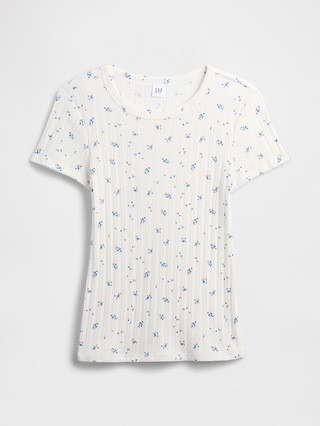 Ribbed Print Pointelle Crewneck T-Shirt | Gap Factory
