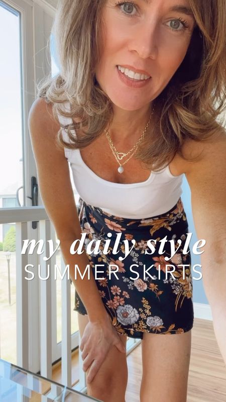 My Daily Style : Summer floral mini skirt with white tank and cognac leather summer flat sandals and Gorjana pearl and heart charm necklace. #gorjana #samedelman #floralskirt #summeroutfits #mydailystyle #over40style #over50style

#LTKVideo #LTKOver40 #LTKFindsUnder50