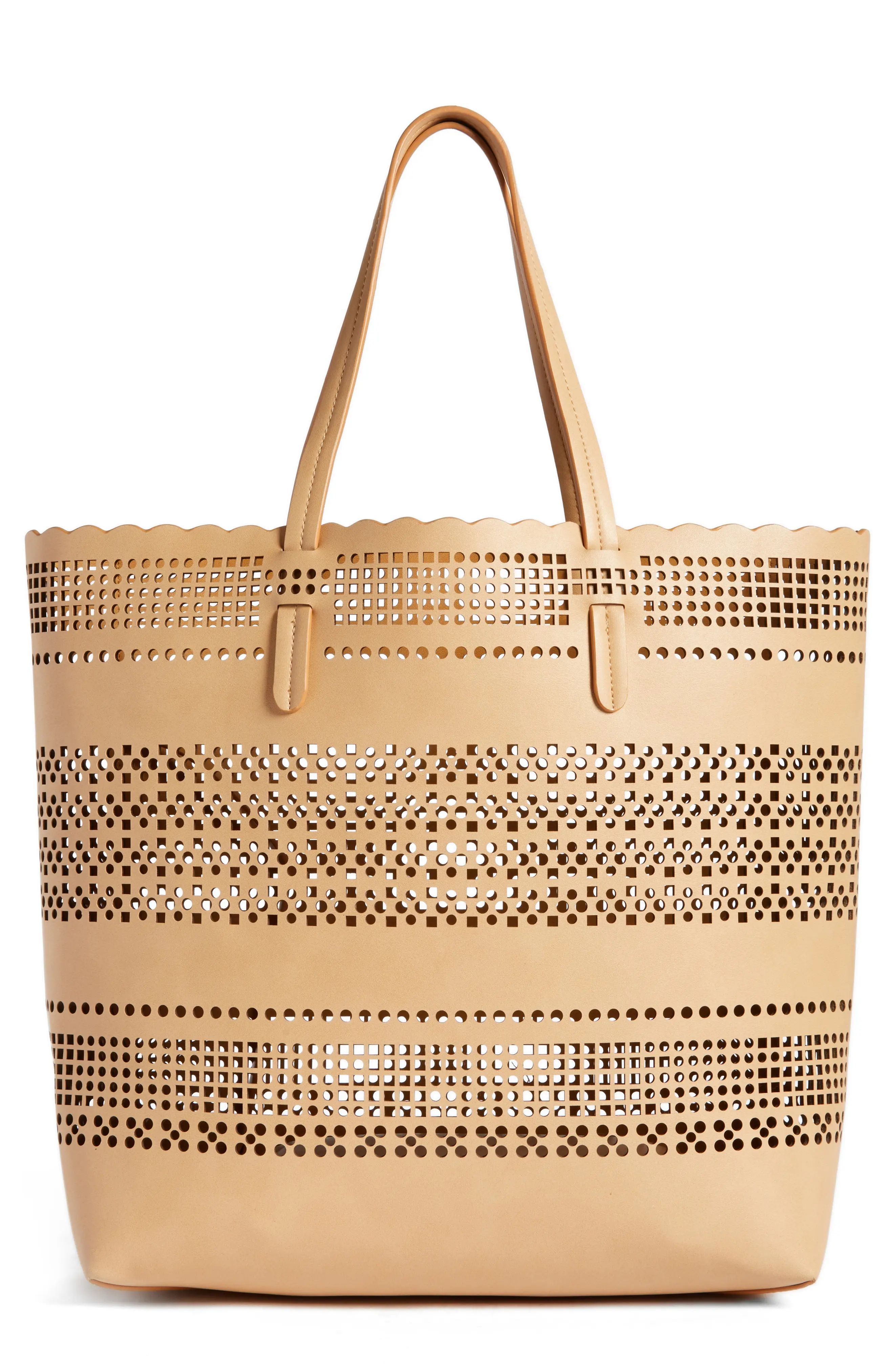 Casey Geometric Cutout Faux Leather Tote & Pouch | Nordstrom