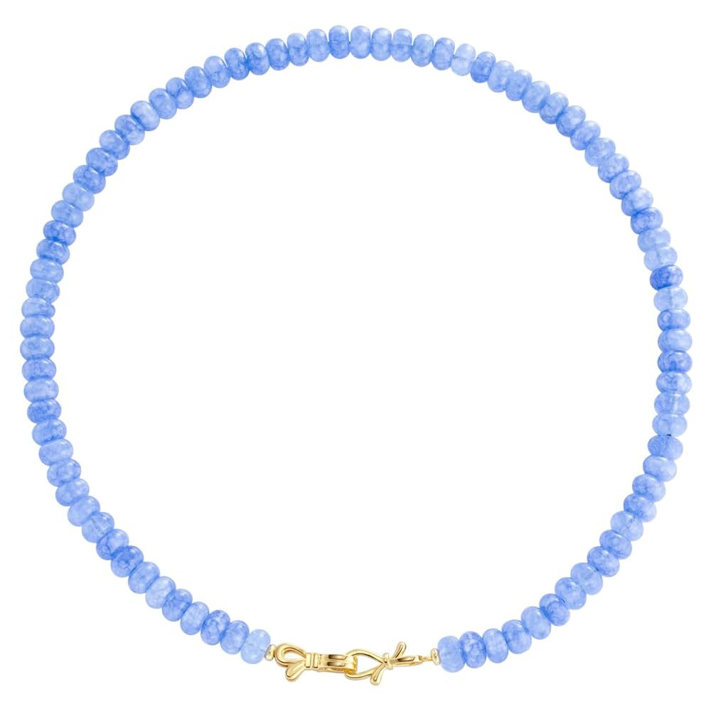 Aquamarine Beaded Choker Necklace for Women 14K Gold Bow Birthstone Beads Chokers | Amazon (US)
