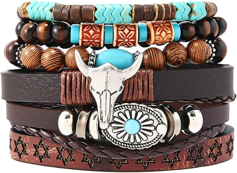 Turquoise Western Bracelets for Women Bohemian Vintage Stackable Turquoise Bracelet Rustic Beaded... | Amazon (US)