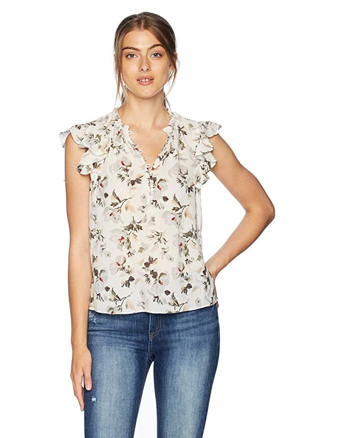 Rebecca Taylor Women's Sleeveless Ruffle Sleeve Silk Top | Amazon (US)