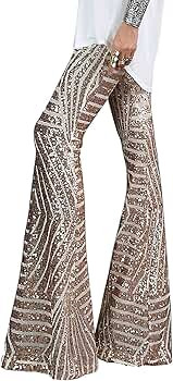 Azokoe Women High Waist Wide Leg Palazzo Lounge Pants Sequin Bell Bottoms Trousers | Amazon (US)