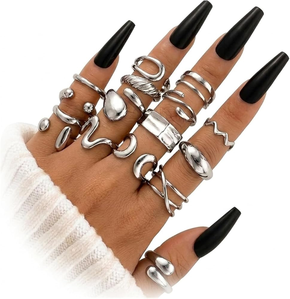 16 PCS Gold Chunky Rings Set for Women, 14k Gold Plated Thick Dome Stackable Open Rings Trendy Dainty Minimalist Jewelry Gifts | Amazon (US)