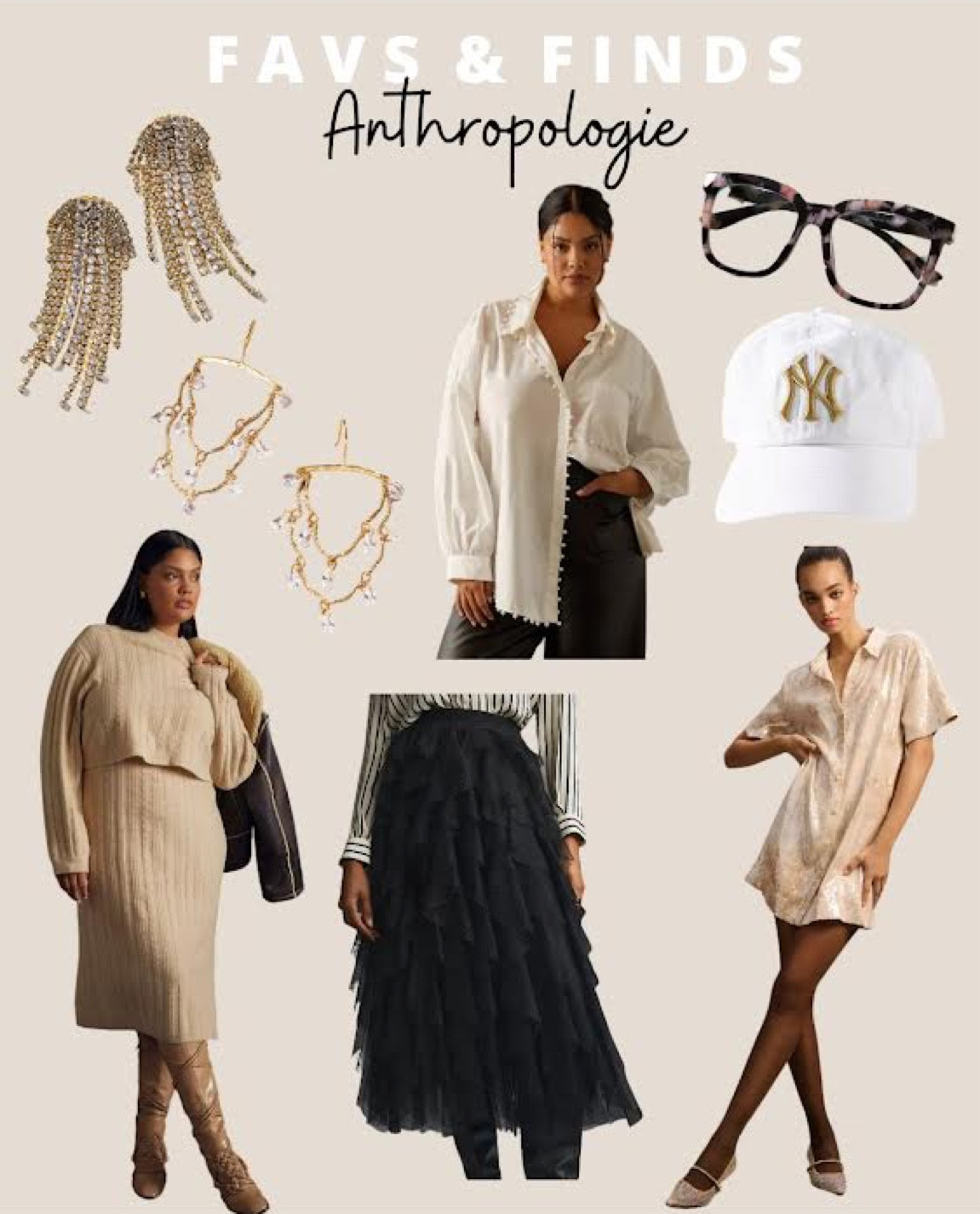 Anthropologie Favs & Finds: firework burst earrings, pearl string drop earrings, blue light glasses, gold Yankees baseball cap, knit lye red sweater dress, pearl embellished dress shirt, ruffle midi dress, sequin shirt dress

#LTKworkwear #LTKcurves #LTKstyletip