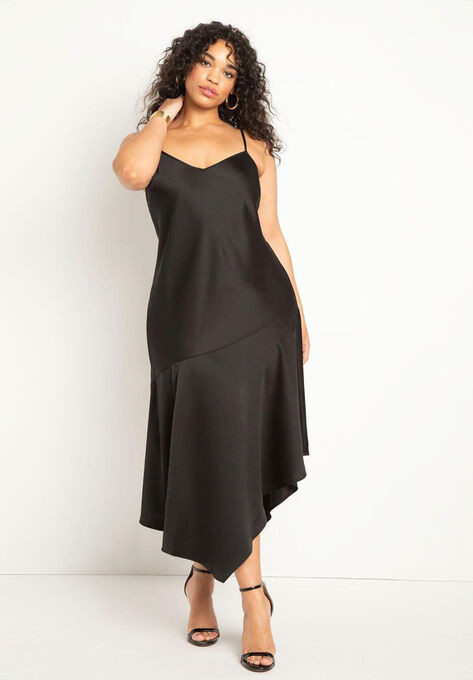 Asym Hem Satin Slip Dress | Eloquii