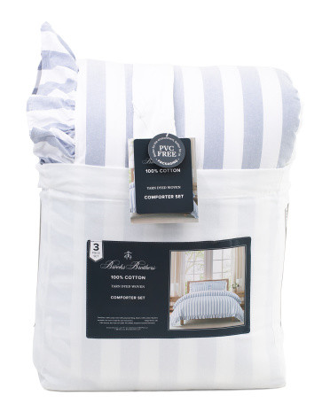Striped Comforter Set With Ruffle Trim | Polyester/Cotton | Marshalls