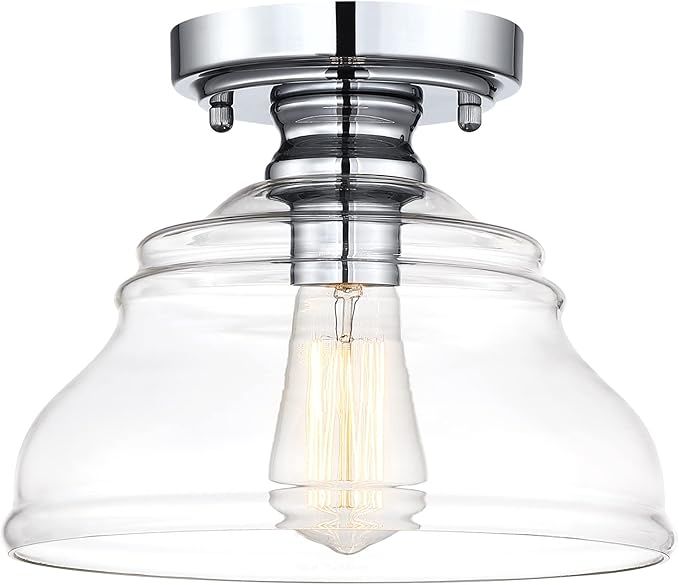 Industrial Semi Flush Mount Ceiling Light, Modern Clear Glass Shade Lighting Fixture 10" in Chrom... | Amazon (US)