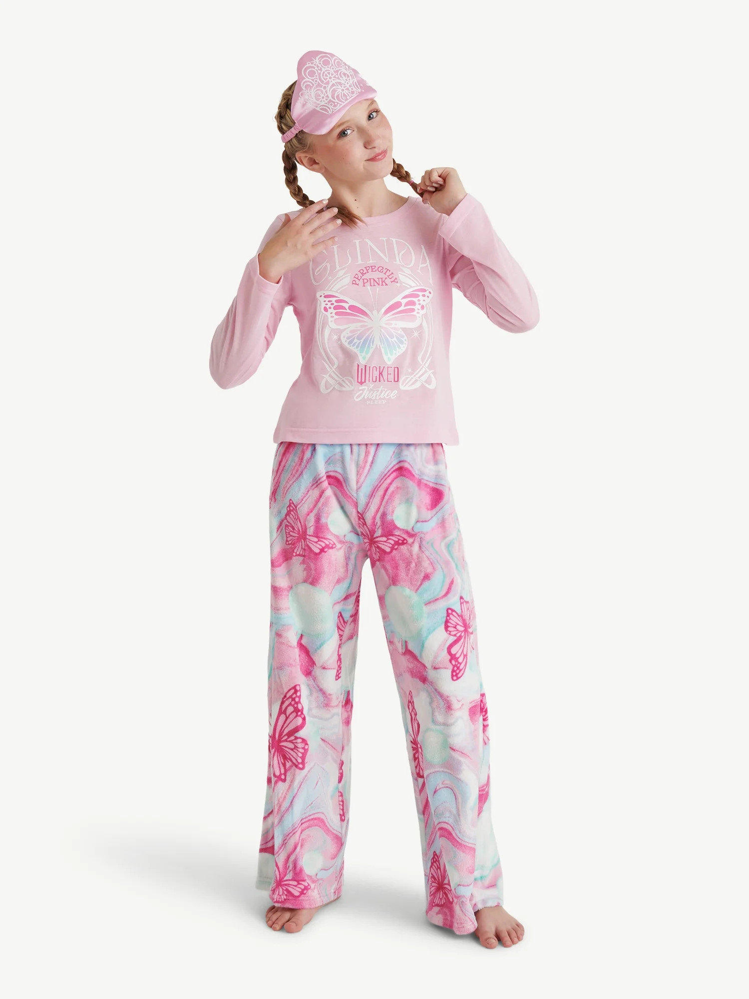 Justice Girls Wicked Long Sleeve Top and Pant Pajama Set with Eyemask, 3-piece, Sizes 5-18 | Walmart (US)