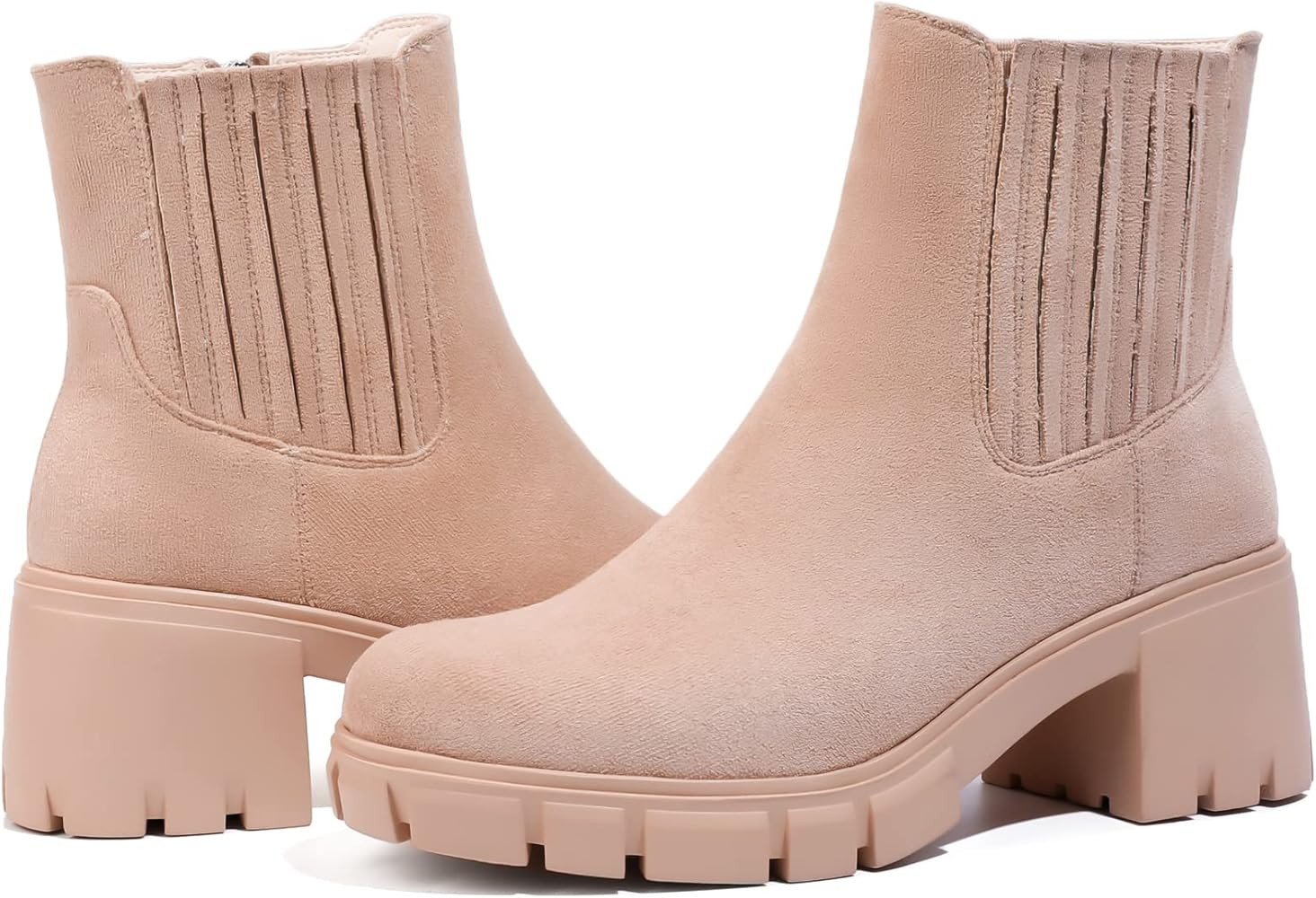 Sasuwa Womems Platform Lug Sole Ankle Boots Zipper Chelsea Booties Chunky Heel Round Toe Boots for L | Amazon (US)