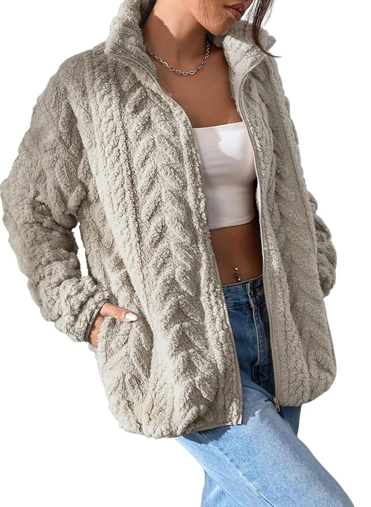 Dokotoo Winter Fleece Jacket for Women Zipper Up Zip Up Stand Collar with Pockets Coats | Amazon (US)