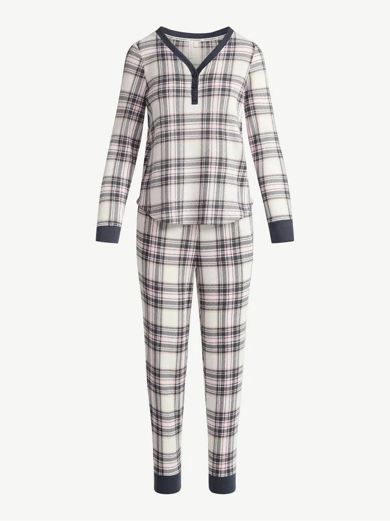 Joyspun Women's Waffle Knit Henley Sleep Top, Joggers and Socks Pajama Set, 3-Piece, Sizes XS-3X ... | Walmart (US)