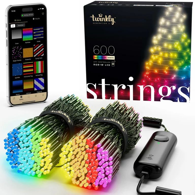 Twinkly Strings – App-Controlled LED Christmas Lights with 600 RGB+W (16 Million Colors + Warm ... | Walmart (US)