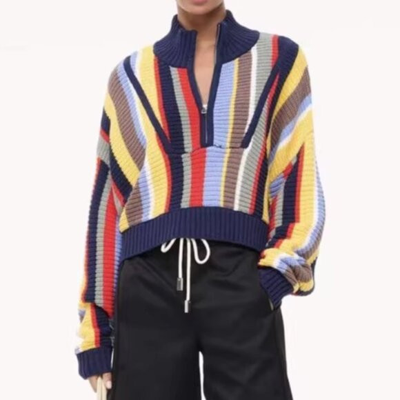 BEST NWT STAUD Cropped Hampton Sweater Market Stripe Knit Causal | Poshmark